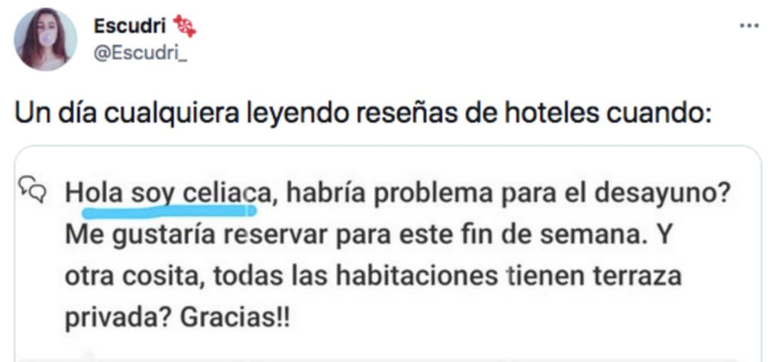 La inesperada respuesta de un hotel a una mujer que pregunta si el desayuno es apto para celiacos.