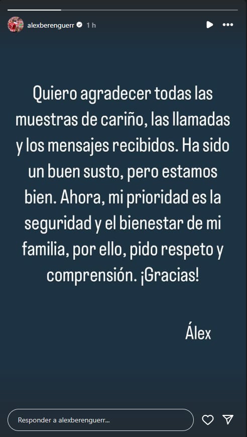 Comunicado de Berenguer en Instagram