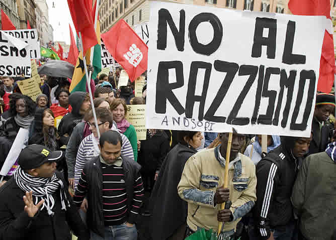 Manifestación en Roma contra la xenofobia