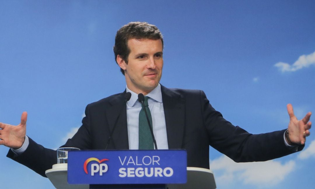 El presidente del Partido Popular, Pablo Casado, ofrece declaraciones a los medios de comunicación tras la reunión del Comité Ejecutivo del Partido Popular