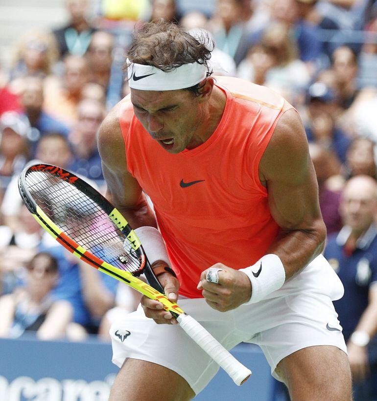 Nadal celebra, durante el encuentro