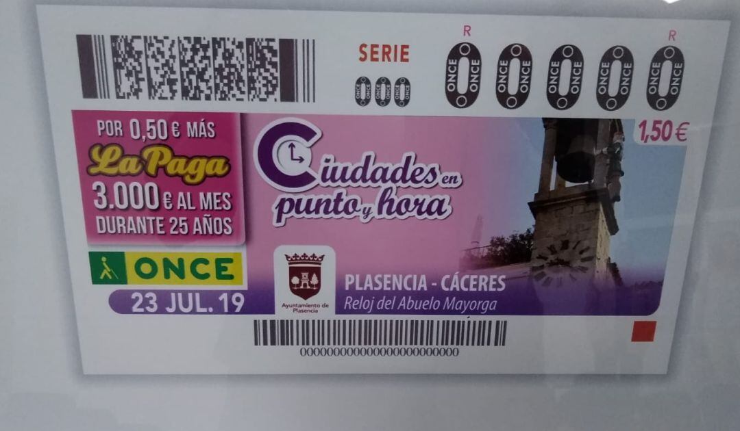 El cupón que se pondrá a la venta el próximo 23 de julio con el reloj de Plasencia