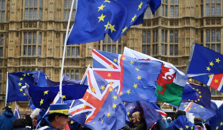 Decenas de proeuropeistas participan en una protesta frente al Parlamento en Londres (Reino Unido). El Reino Unido saldrá de la Unión Europea de manera oficial el 29 de marzo de 2019. 