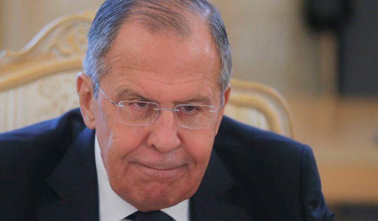 El ministro de Exteriores ruso, Serguéi Lavrov, durante su reunión con el ministro de Exteriores de Turquía.