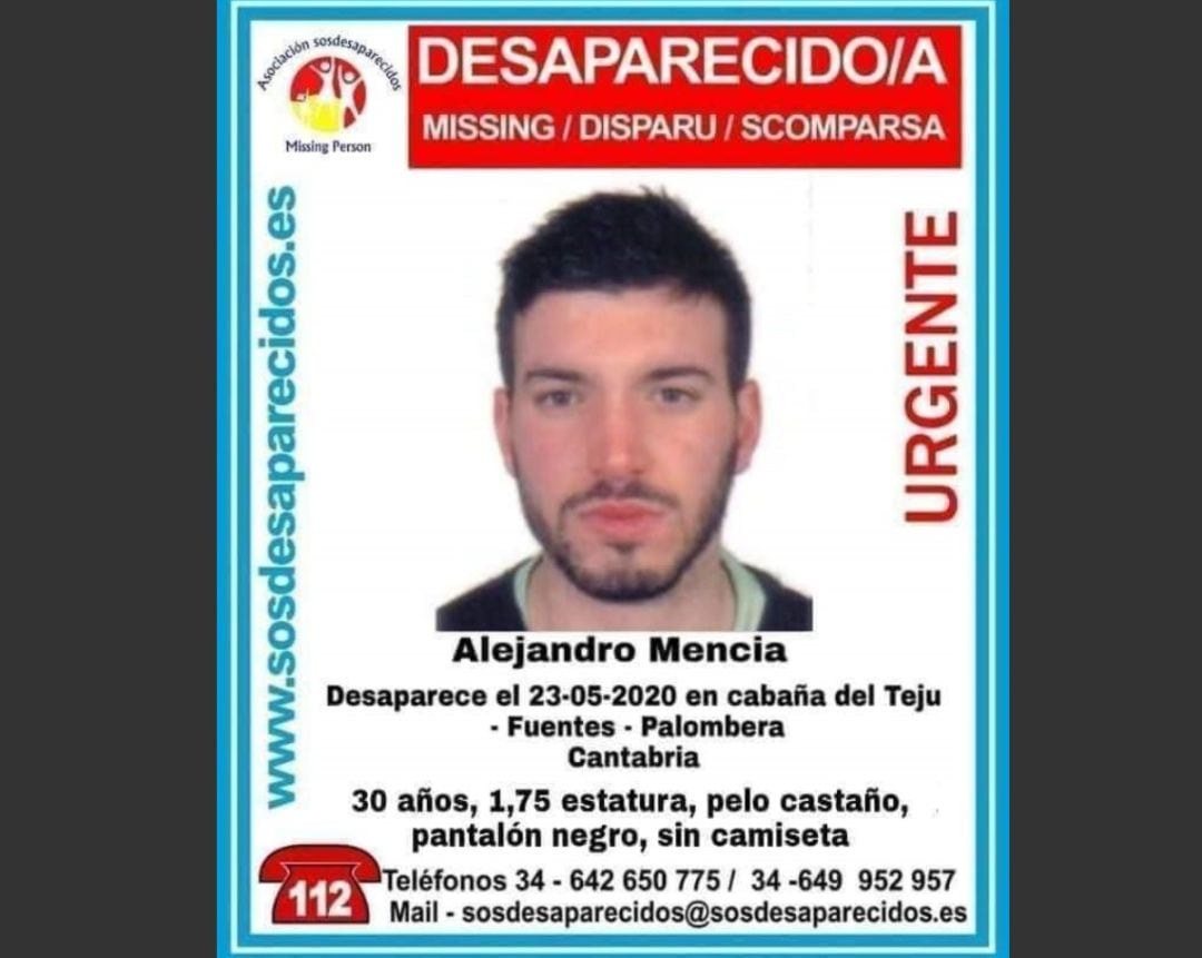 Alejandro Mencía desapareció el 23 de mayo de 2020 en Palombera.