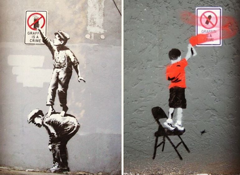 El artista callejero &#039;Plastic Jesus&#039; hace una comparativa de uno de los trabajos de Banksy y uno propio.