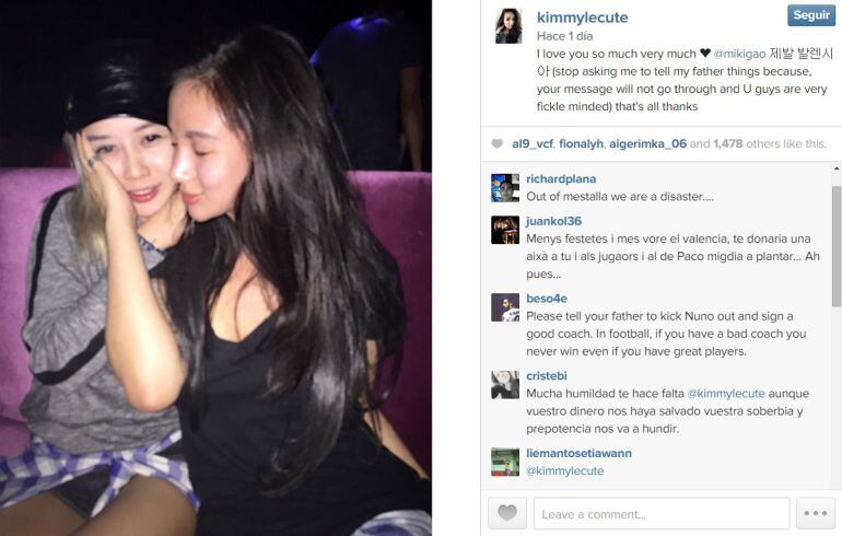 Mensaje de Kim Lim lanzado en Instagram hacia los que pedían que trasladara críticas a su padre.