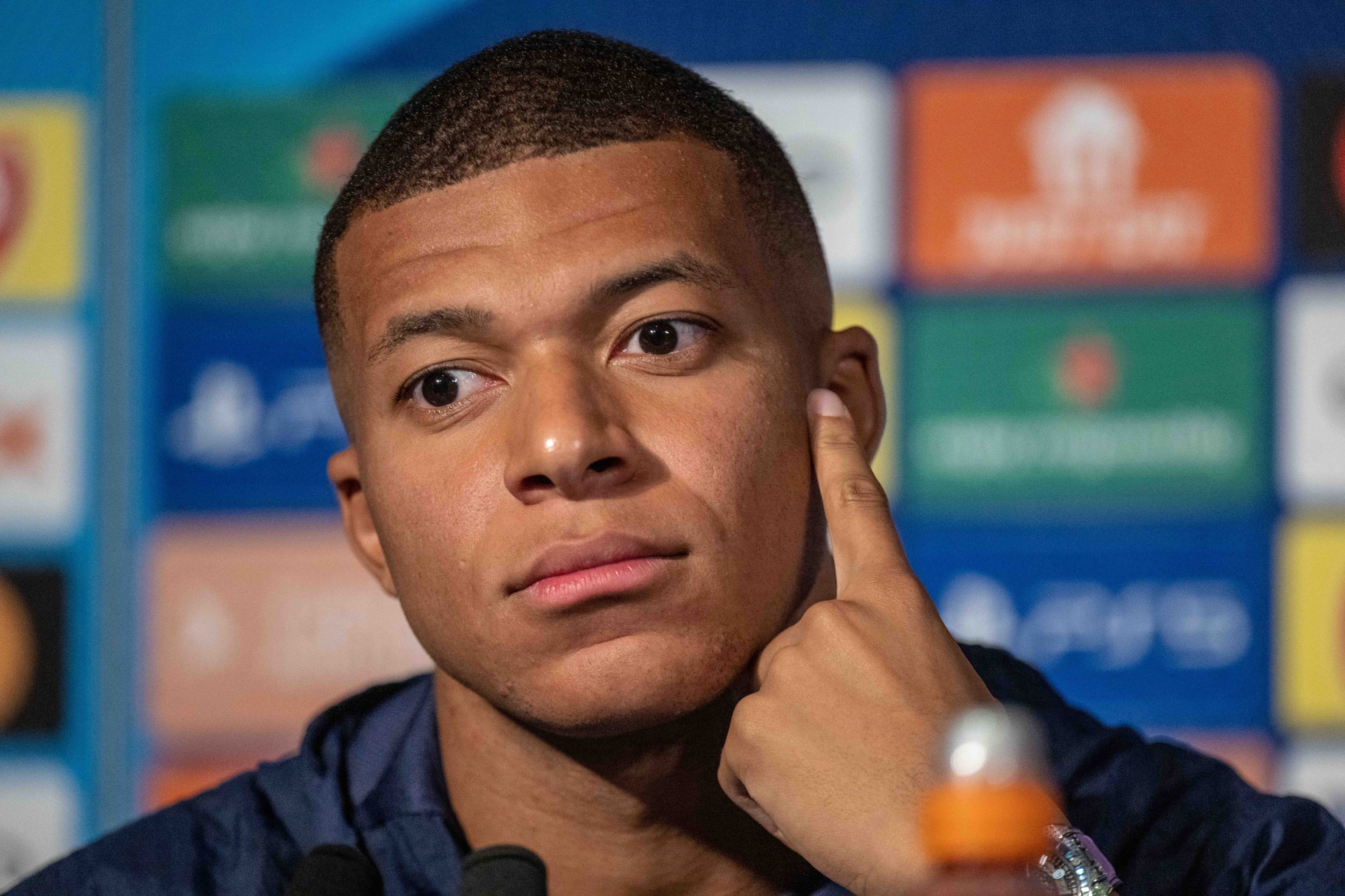 Mbappé, este lunes en rueda de prensa.