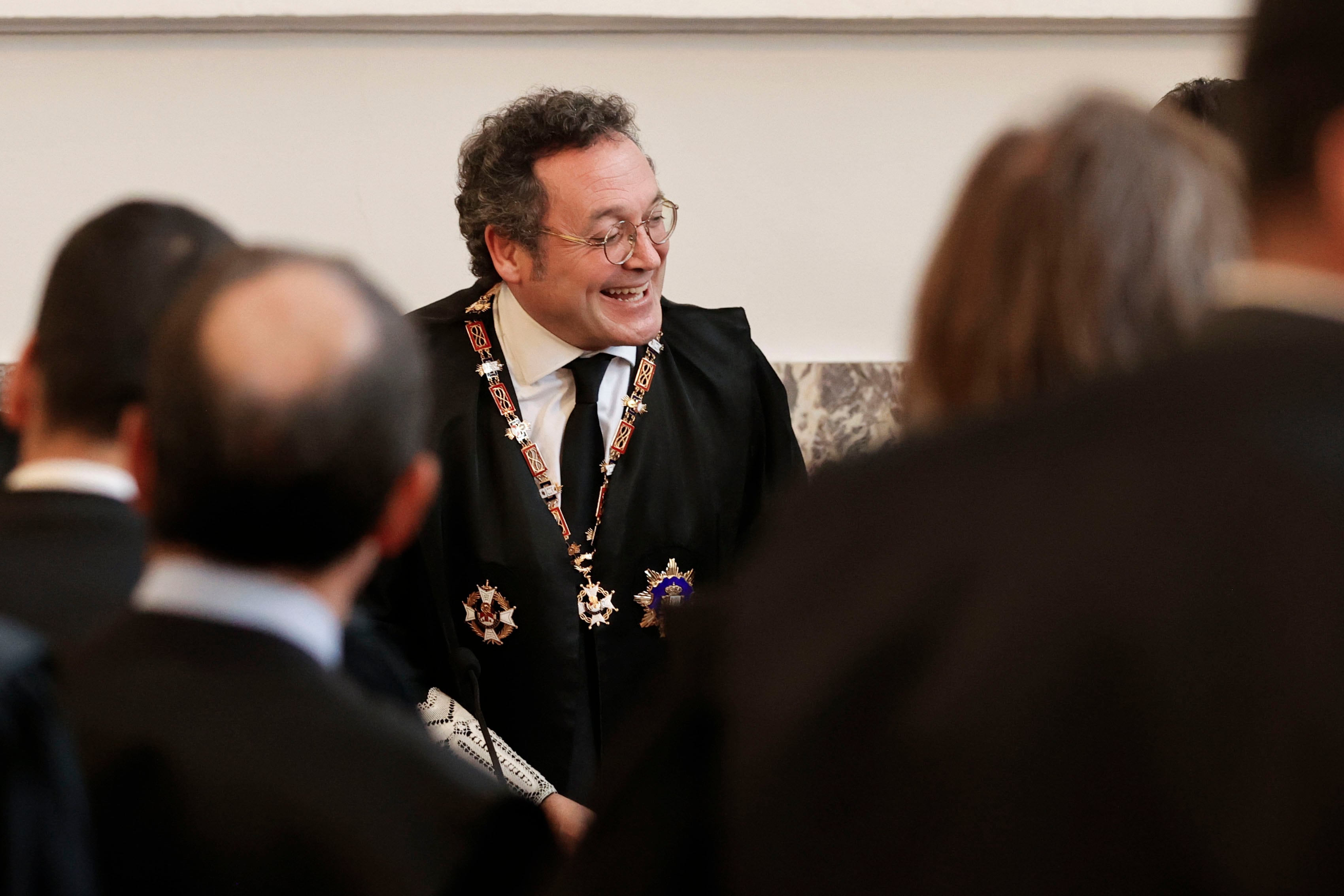 El fiscal general del Estado, Álvaro García Ortiz, durante la toma de posesión de la fiscal superior de Galicia, Carmen Eiró, este lunes en el Tribunal Superior de Justicia de Galicia, en A Coruña.