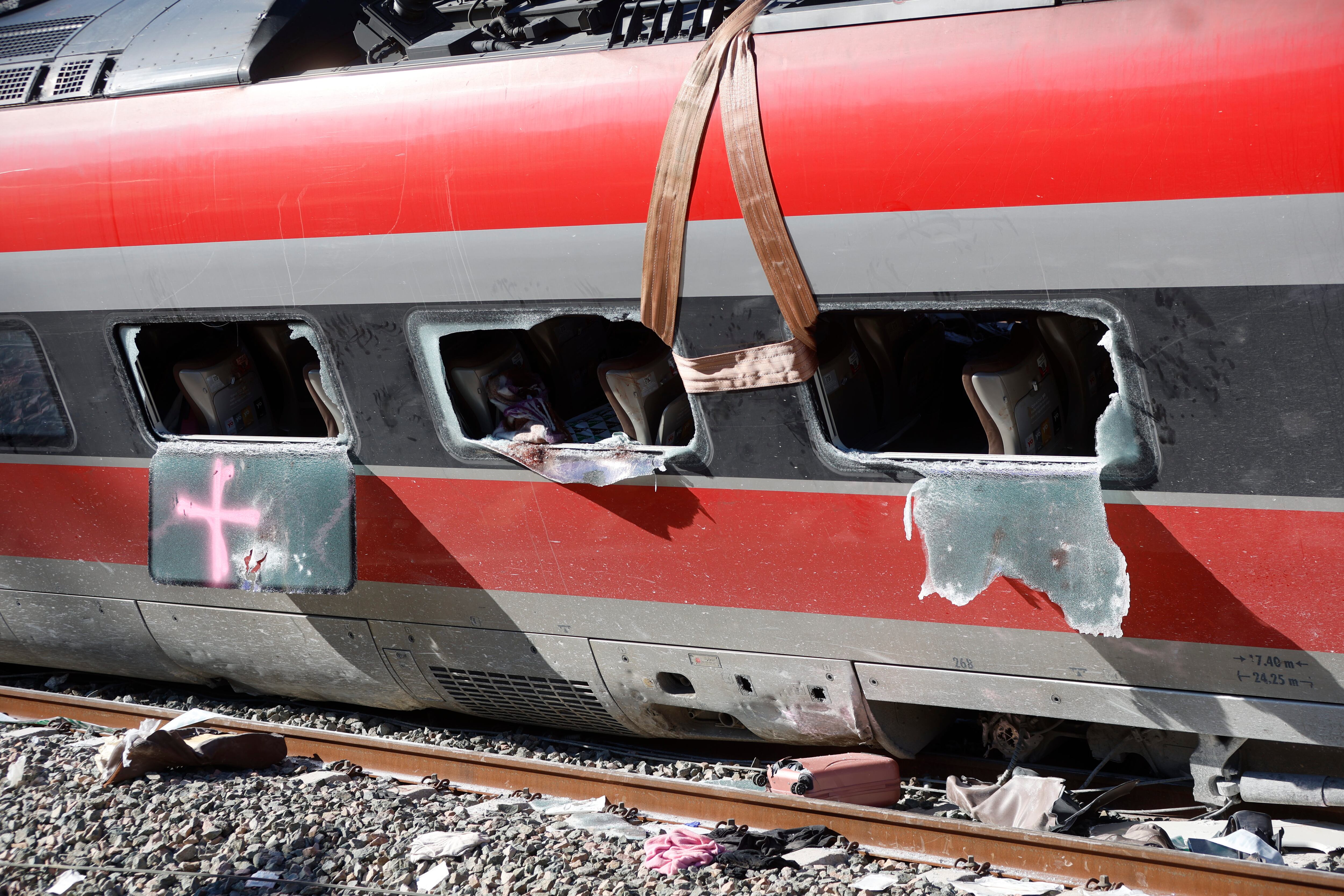 Vagón del tren Iryio siniestrado en el accidente ferroviario ocurrido el domingo en Adamuz