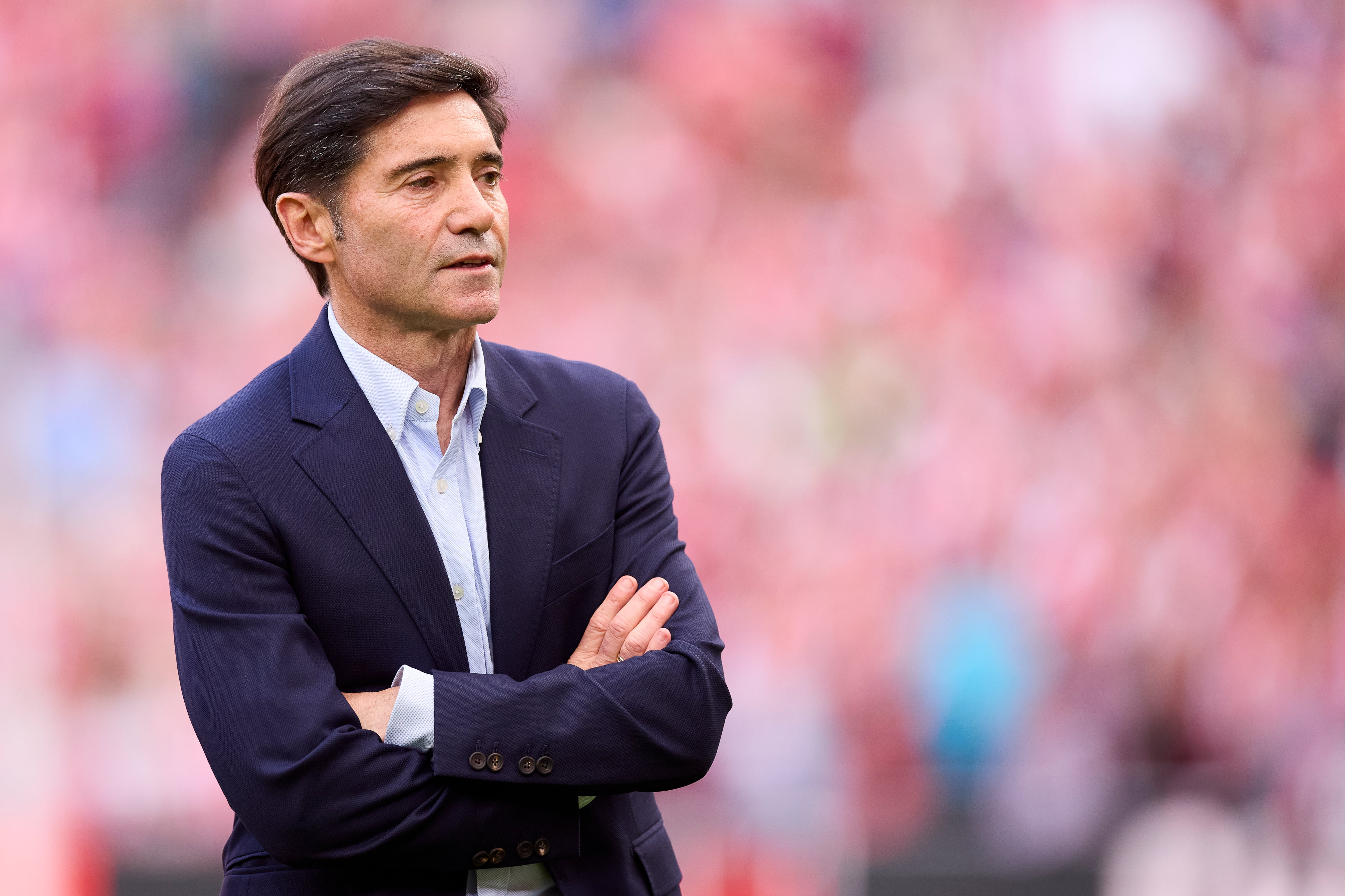 BILBAO, SPAIN - APRIL 14: Marcelino Garcia Toral head coach of Villarreal CF looks on prior to the LaLiga EA Sports match between Athletic Club and Villarreal CF at San Mames on April  14, 2024, in Bilbao, Spain. (Photo By Ricardo Larreina/Europa Press via Getty Images)