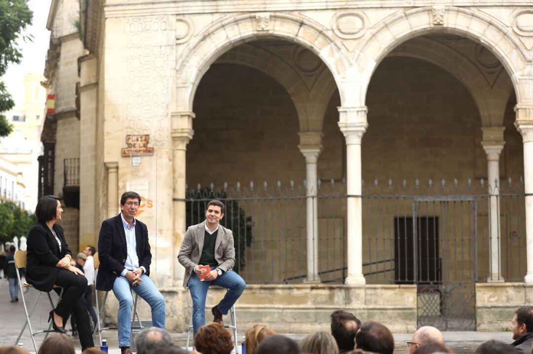 Juan Marín, cadidato de Ciudadanos a la presidencia de la Junta, durante un acto este sábado en Jerez