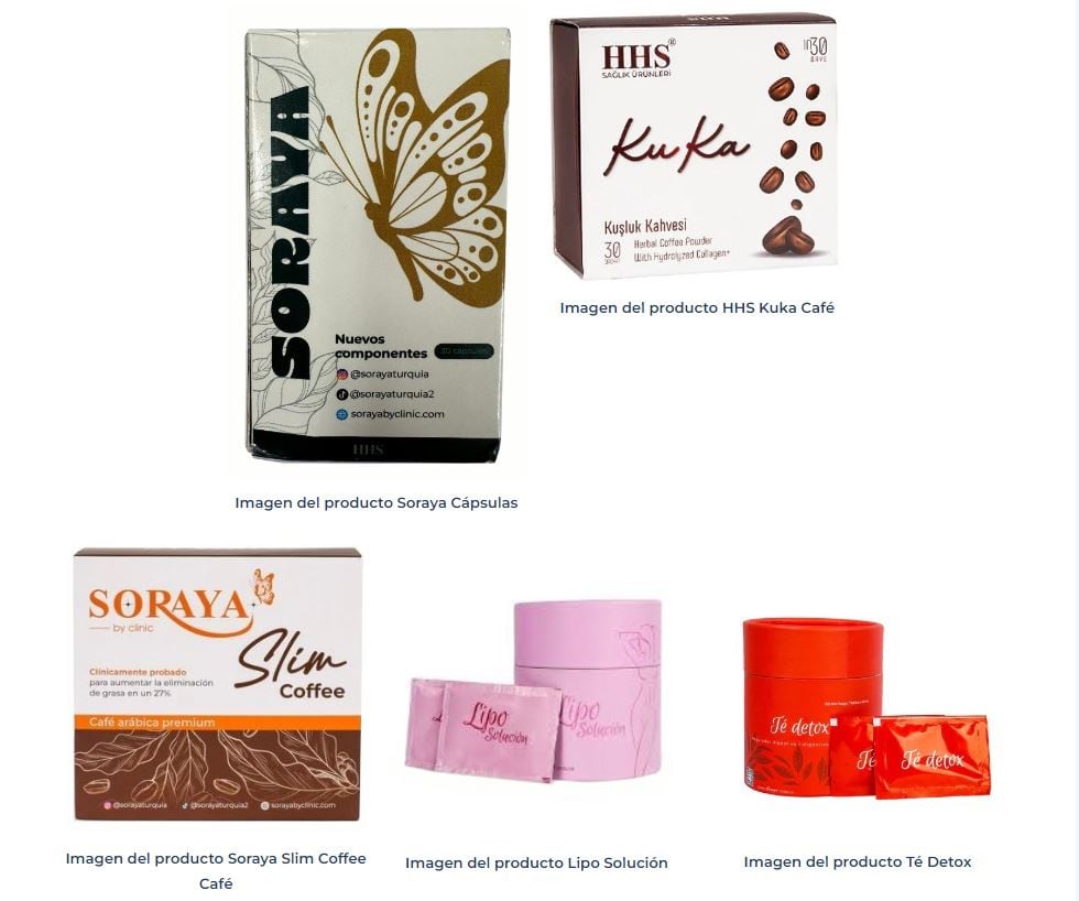 La AEMPS retira los productos Soraya Cápsulas, HHS Kuka Café, Soraya Slim Coffee Café, Lipo Solución y Té Detox por contener sibutramina