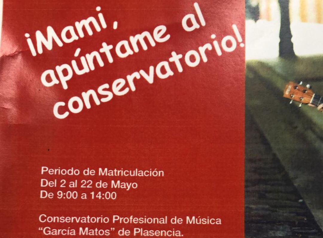 Cartel promocional del plazo de matricula del conservatorio placentino