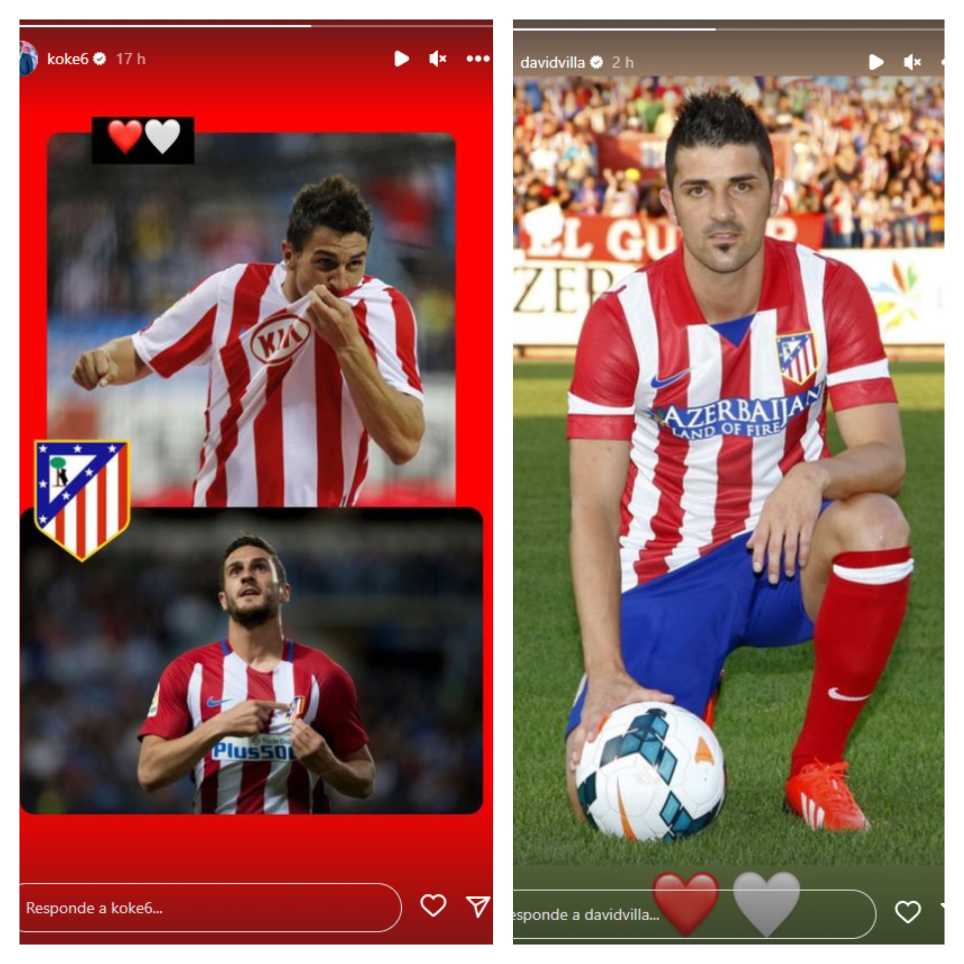 Koke y David Villa publican en sus redes fotos con el escudo antiguo del Atlético de Madrid