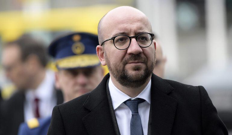 El primer ministro belga Charles Michel durante su visita al aeropuerto de Zaventemen de Bruselas