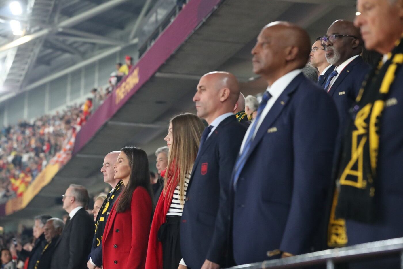 El president de la RFEF, Luís Rubiales, a la llotja d'autoritats de la final del Mundial, amb la reina Letizia