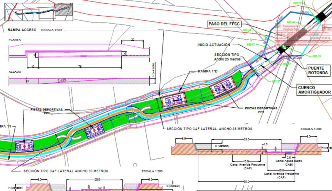 Imagen del proyecto de parque fluvial en el tramo desde el puente del Hierro de Valdepeñas (Ciudad Real) 