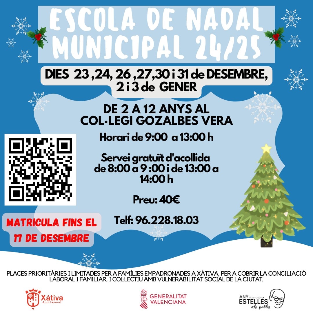 Cartel de l&#039;Escola de Nadal Municipal de Xàtiva. Fuente: Ajuntament de Xàtiva