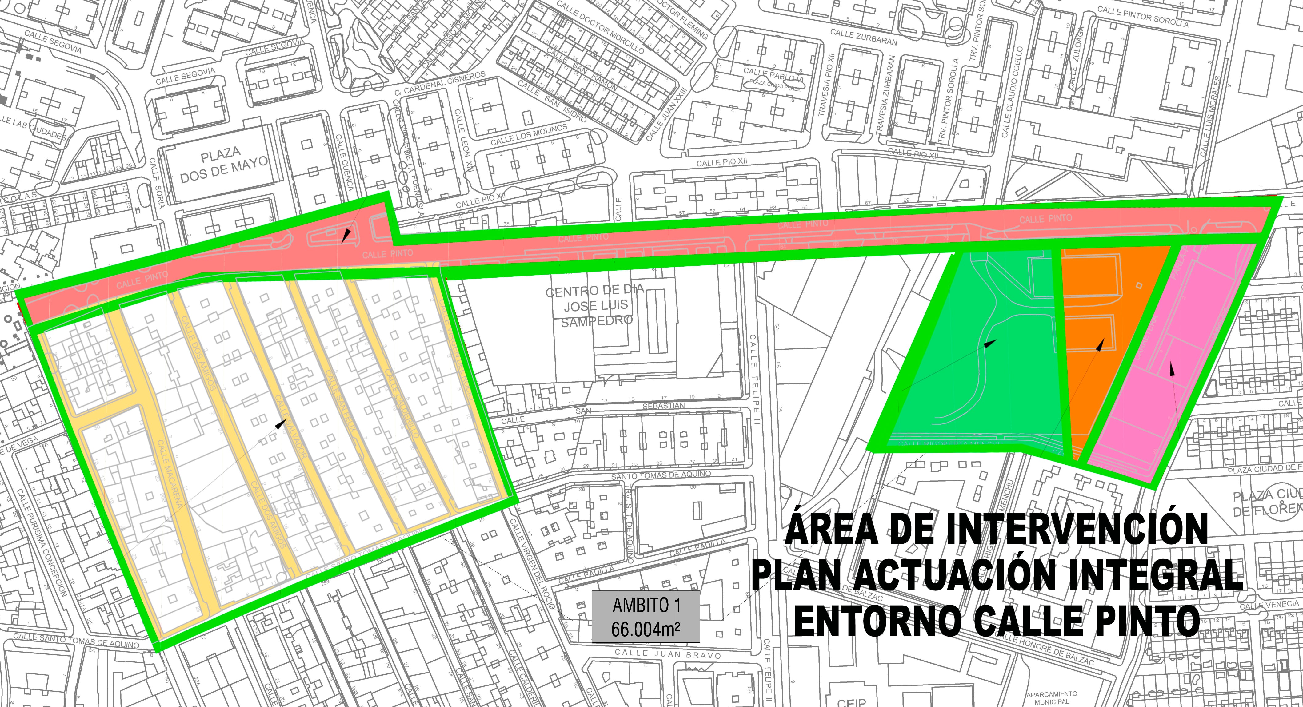 Área de actuación para la renovación del eje de la calle Pinto en Parla