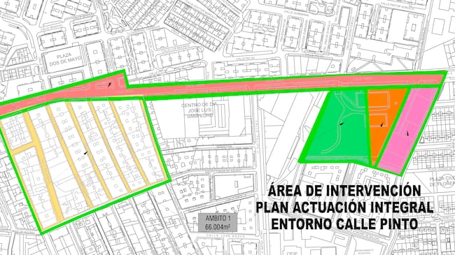 Área de actuación para la renovación del eje de la calle Pinto en Parla