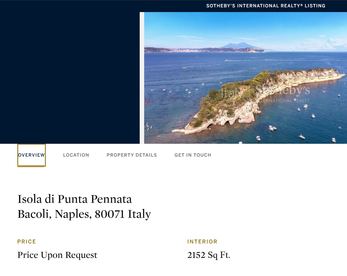 La isla de Punta Pennata, en Bacoli, a la venta (web Sotheby&#039;s International Realty)