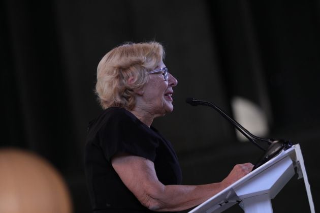 La exalcaldesa de Madrid, Manuela Carmena, durante el acto de clausura de la campaña electoral de Más Pais en Madrid