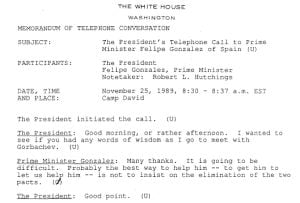 "No queremos la imagen de Gorbachov cayendo justo ahora", comenta González a Bush, según transcribieron los funcionarios de Washington.