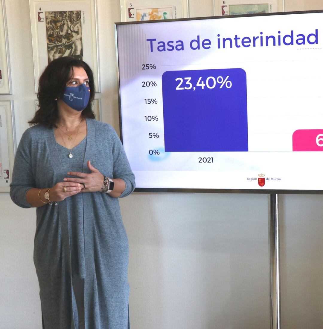 La directora general de Función Pública, Carmen María Zamora, durante la comparecencia para analizar la evolución de la tasa de interinidad,el pasado mes de mayo.