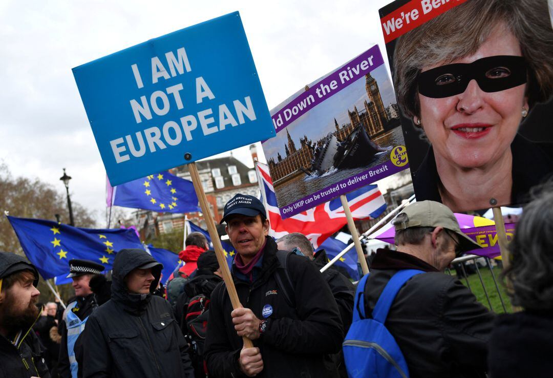 Manifestante pro-brexit en Londres.