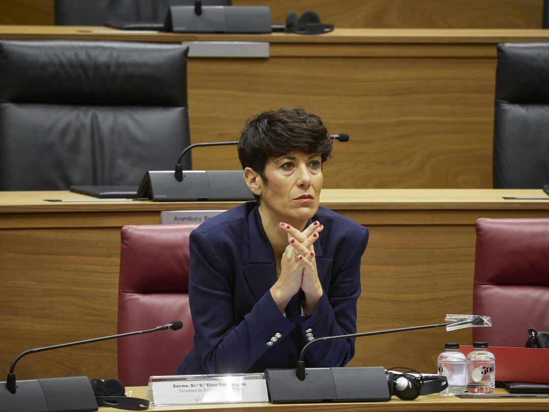 La consejera de Economía y Hacienda del Gobierno foral, Elma Saiz, durante un pleno en el Parlamento de Navarra