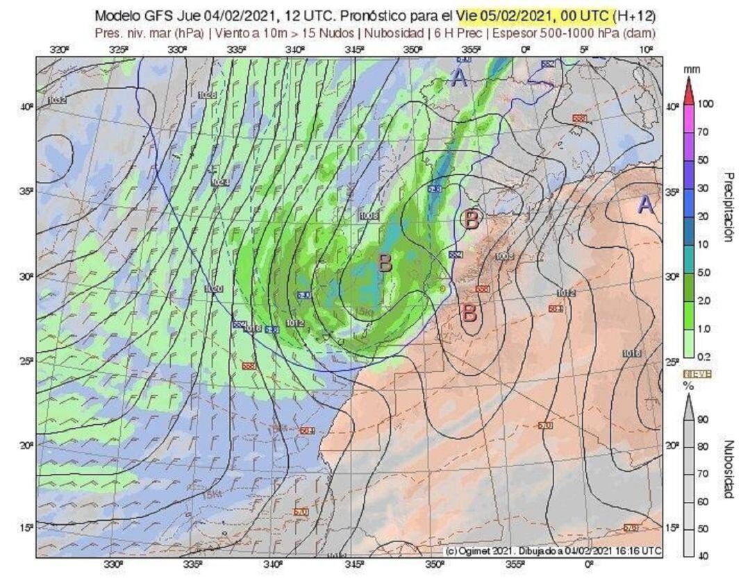 Situación y previsión de la borrasca que afecta a Canarias.