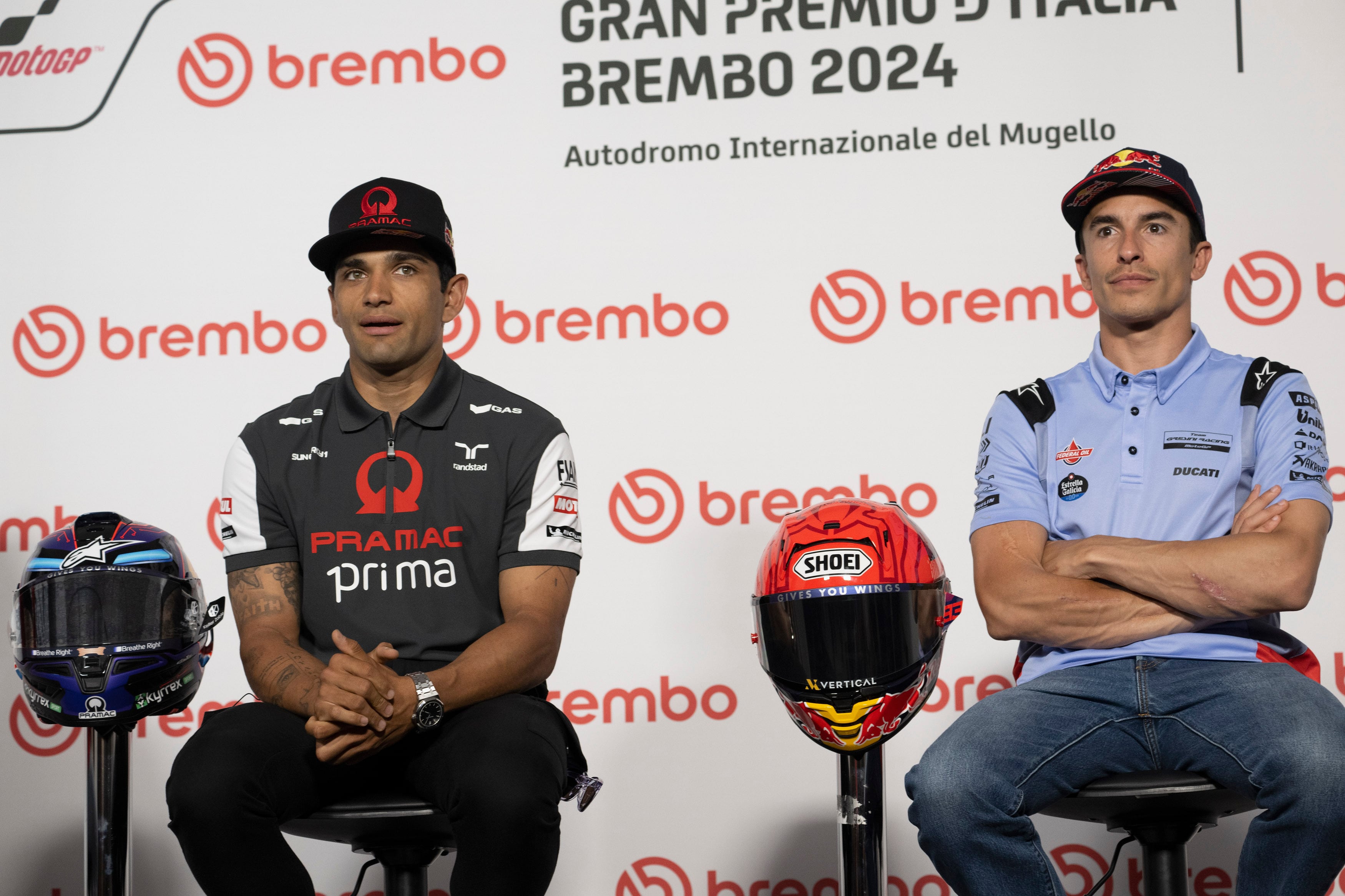 Jorge Martin y Marc Márquez durante la rueda de prensa previa al Gran Premio de Mugello