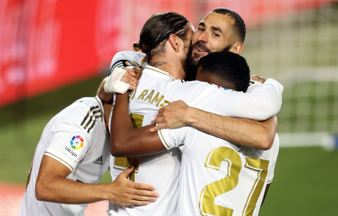 El conjunto blanco, celebrando un gol en el Bernabéu