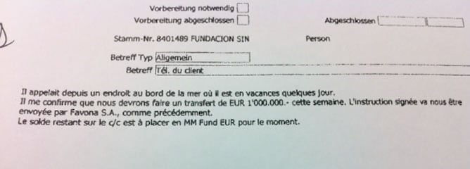 <b>ORDEN DE TRANSFERENCIA (en francés) Traducción</b>: <i>Él llama desde un lugar en la costa, donde se encuentra de vacaciones unos días. Me confirma que necesitamos hacer una transferencia de 1.000.000 euros esta semana. La declaración firmada nos será 