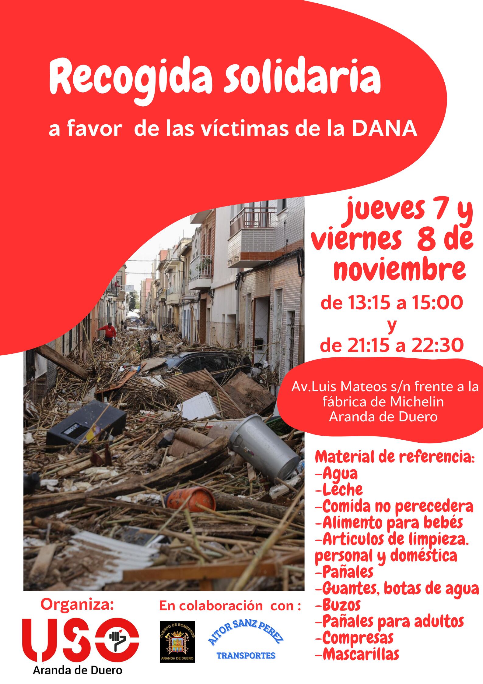 Cartel campaña de USO de recogida de productos básicos para Valencia