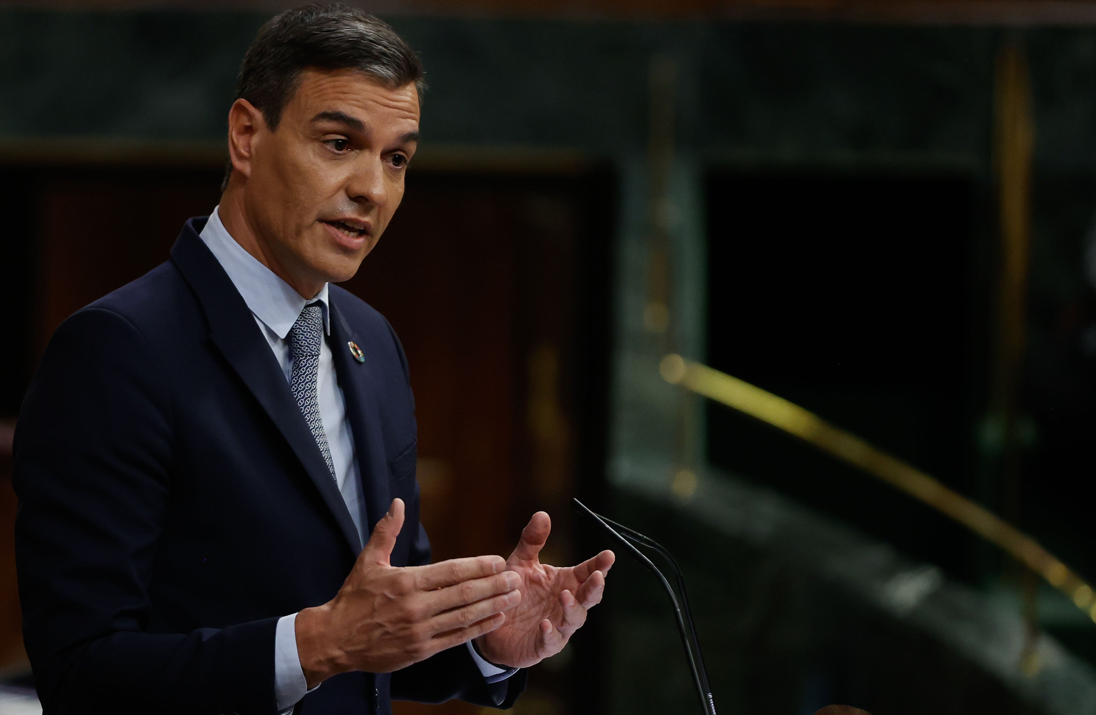 MADRID, 12/07/2022.- El presidente del Gobierno, Pedro Sánchez, interviene durante el debate sobre el estado de la nación que comienza este martes en el Congreso. EFE/ Mariscal