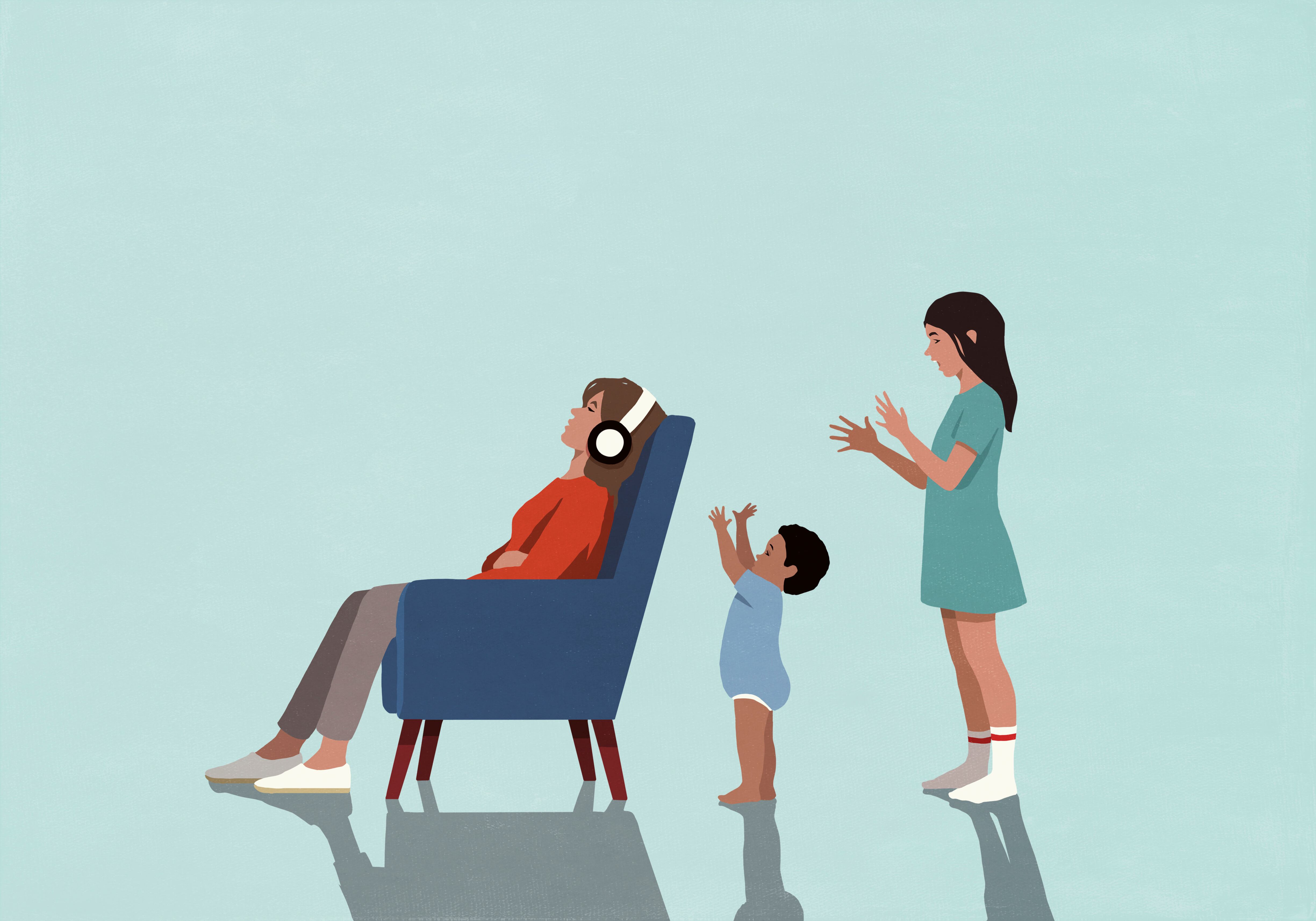 Ilustración sobre una mujer que no presta atención a unos niños