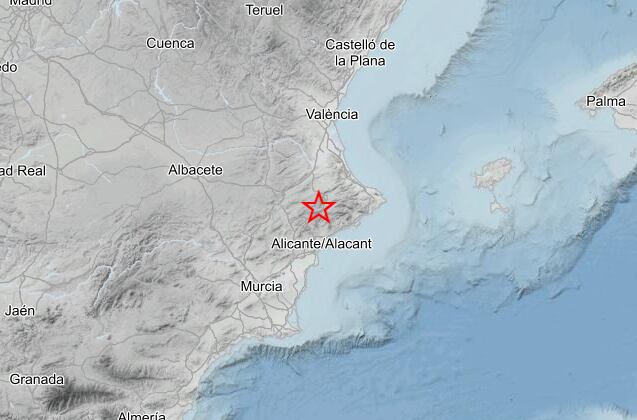 Epicentro del terremoto de 2,4 grados registrado este domingo en Alcoy y que, por ahora, no ha dejado incidencias.