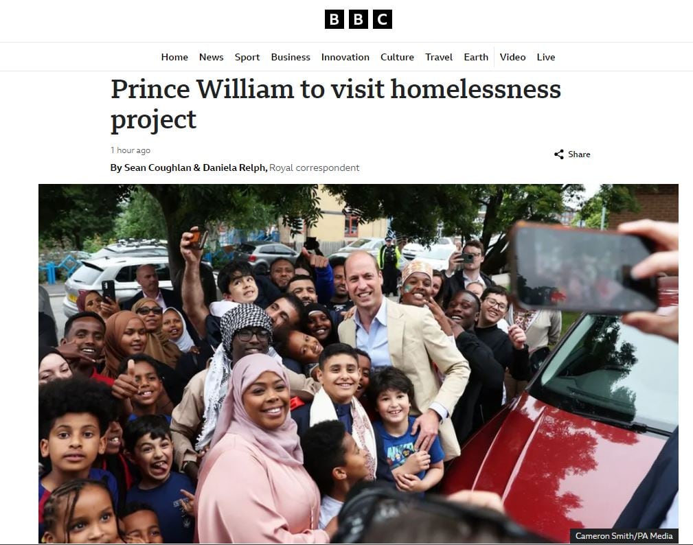 Segundo titular de la BBC, sin Kate: &quot;El Príncipe William visitará un proyecto para personas sin hogar&quot;