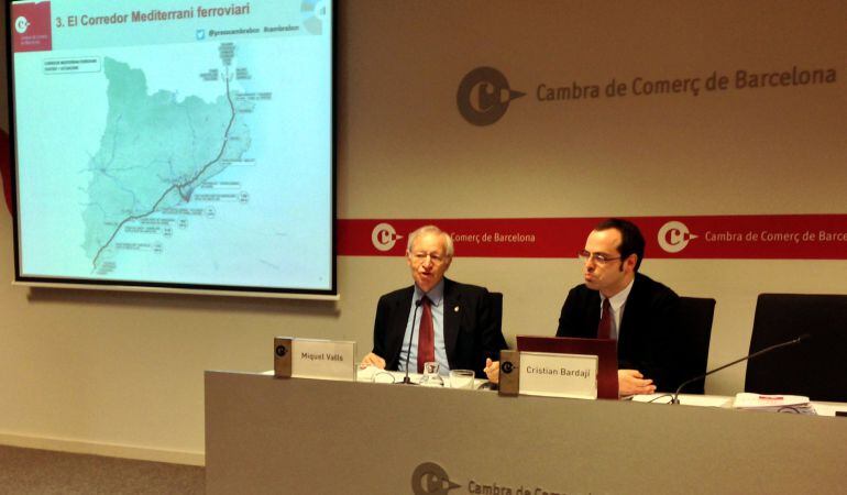 El president de la Cambra de Comerç de Barcelona, Miquel Valls, durant la roda de premsa d'aquest dimecres (horitzontal)