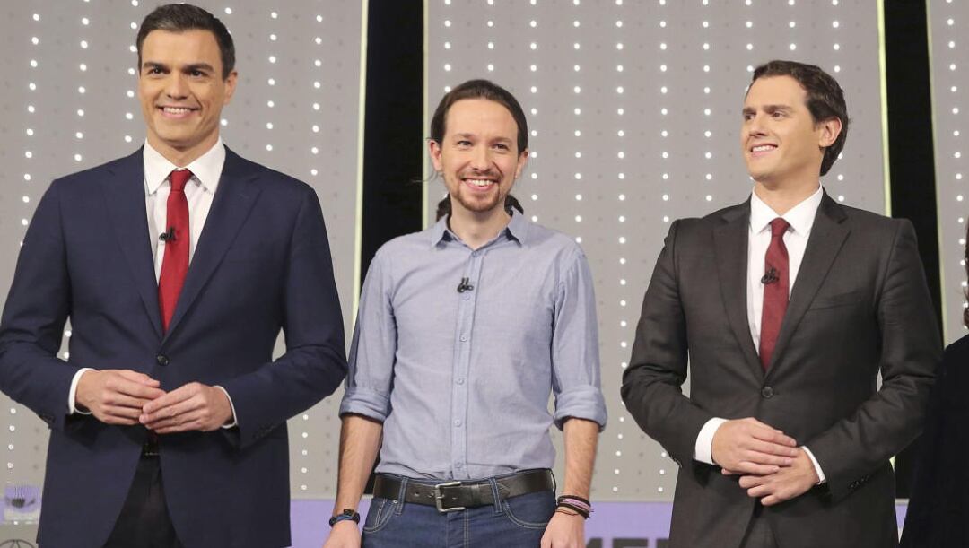 Pedro Sánchez, Pablo Iglesias y Albert Rivera en el debate electoral de 2016