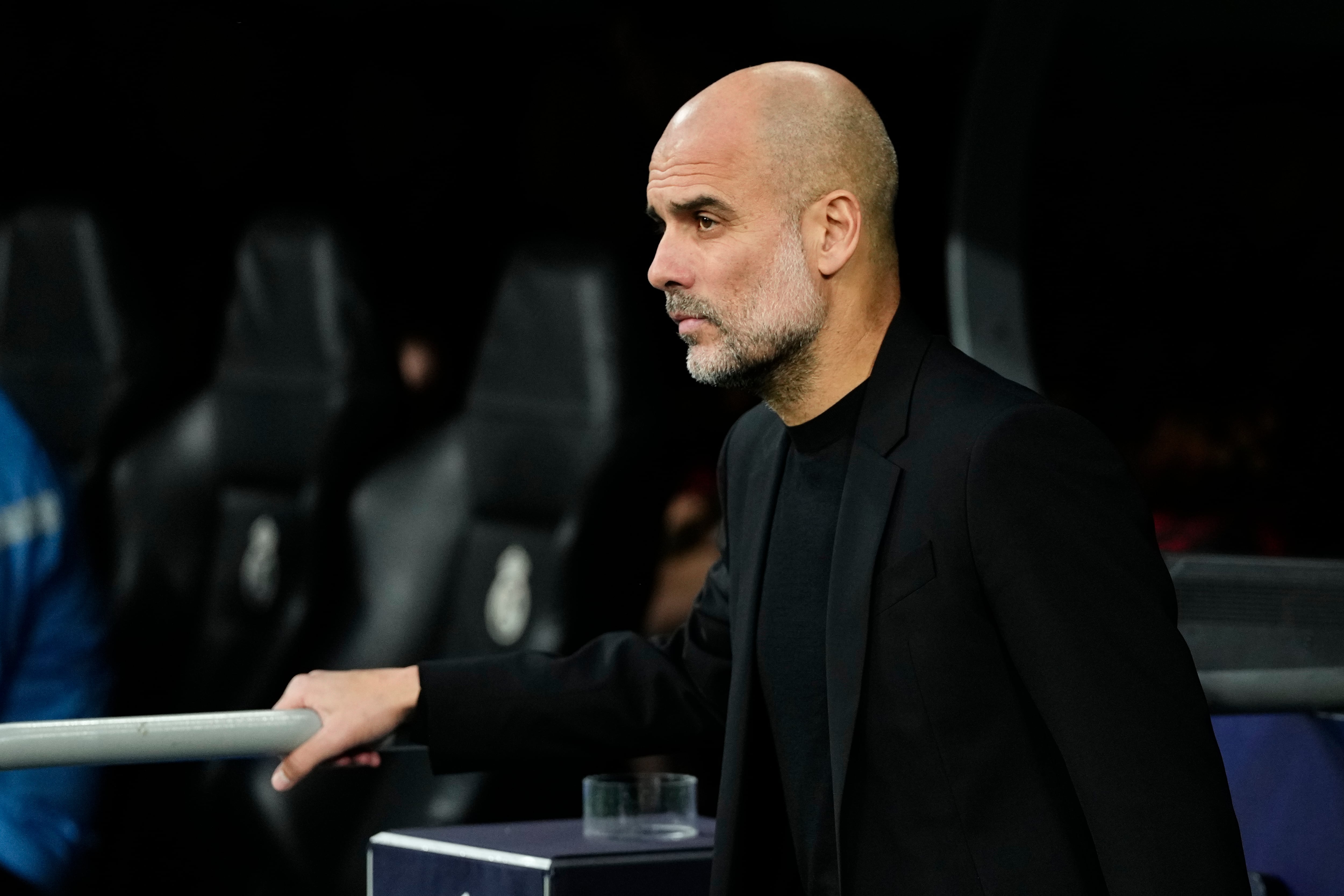 Pep Guardiola, en el Santiago Bernabéu, durante el partido entre Real Madrid y Manchester City disputado en el Santiago Bernabéu