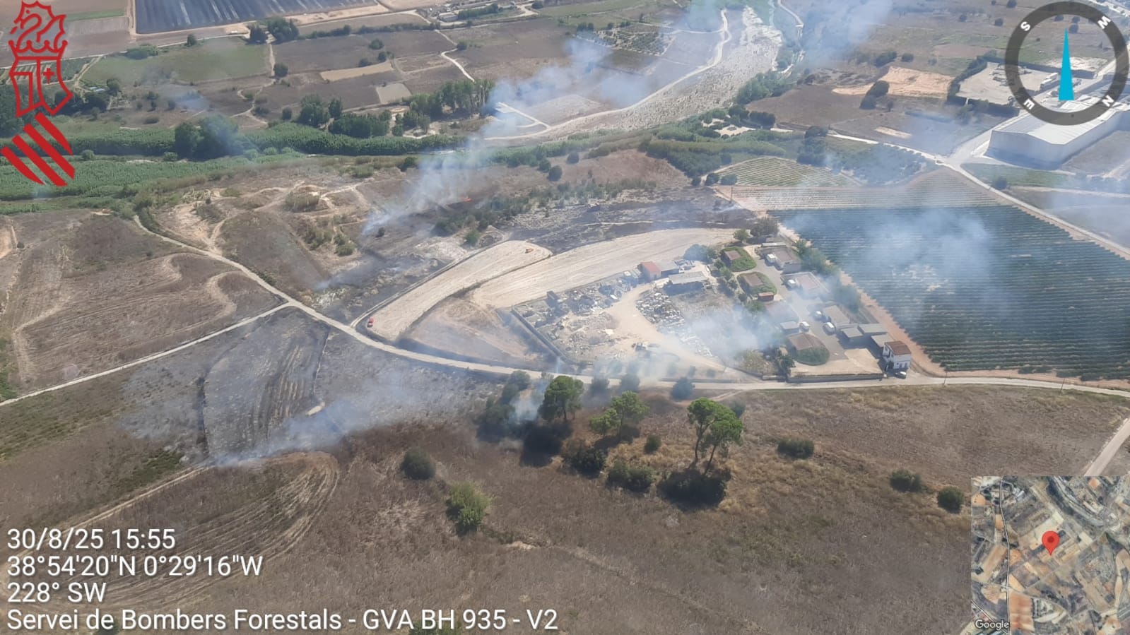 Imagen aérea del incendio en Alfarrasí (Twitter del Centro de Coordinación de Emergencias de la GVA)