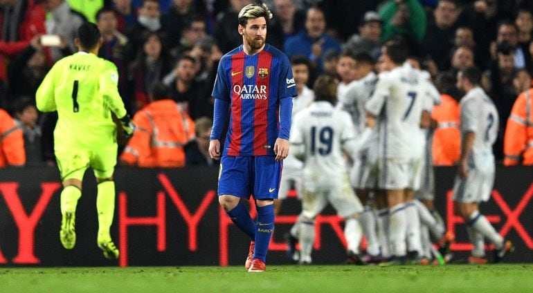 Leo Messi, tras el gol de Sergio Ramos para el Real Madrid en el último Clásico de la Liga.