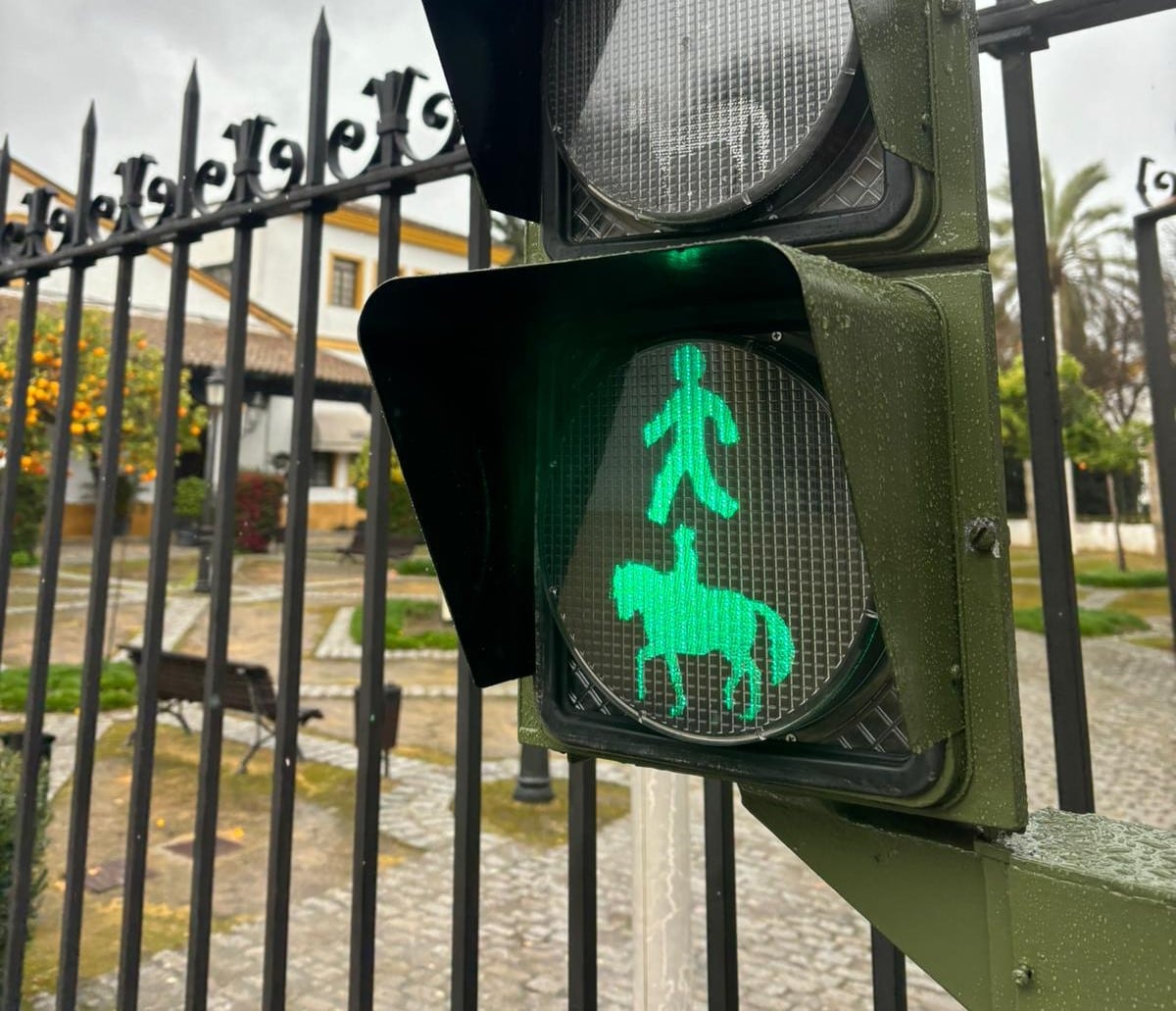 El semáforo con la figura de un caballo está en la calle Pizarro