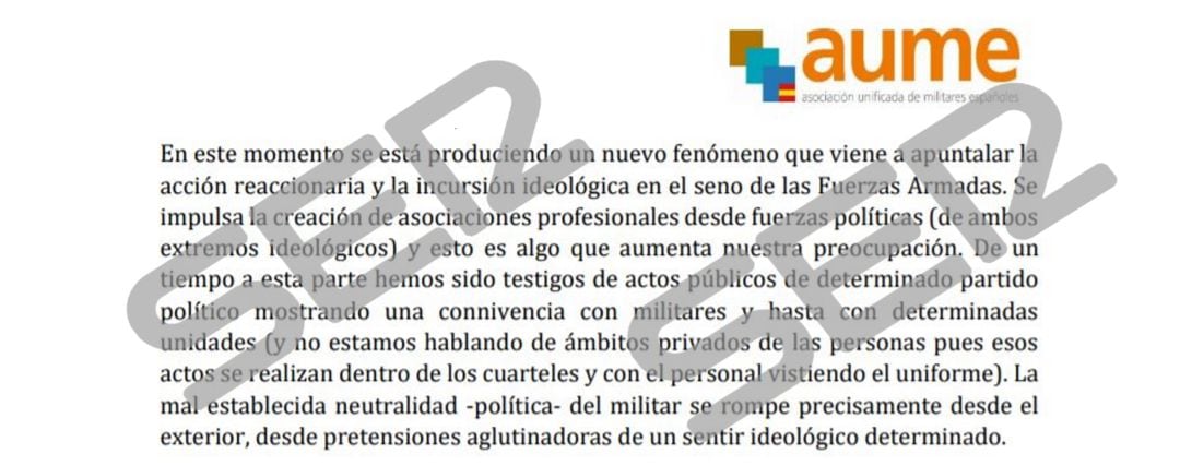 La carta que la AUME envió al Ministerio de Defensa en octubre