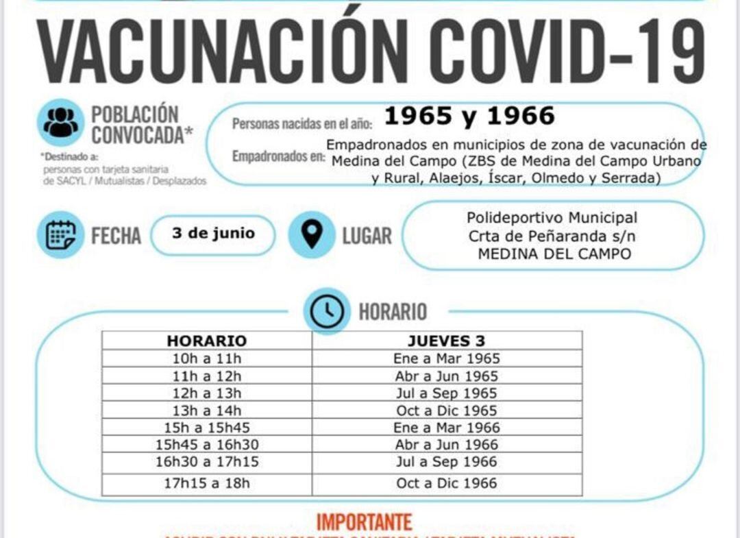 Medina del Campo y la comarca siguen avanzando en el proceso de vacunación