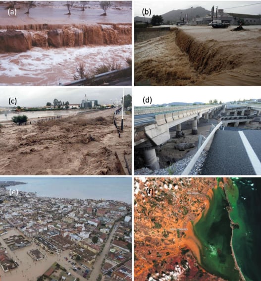 Inundaciones por desbordamiento de ramblas: rambla del 
Albujón; carretera de Cartagena 
a Molinos Marfagones; rambla 
de Nogalte; derrumbe de la autovía A7 por la avenida de la rambla de Béjar; inundación de Los Alcázares (2019)