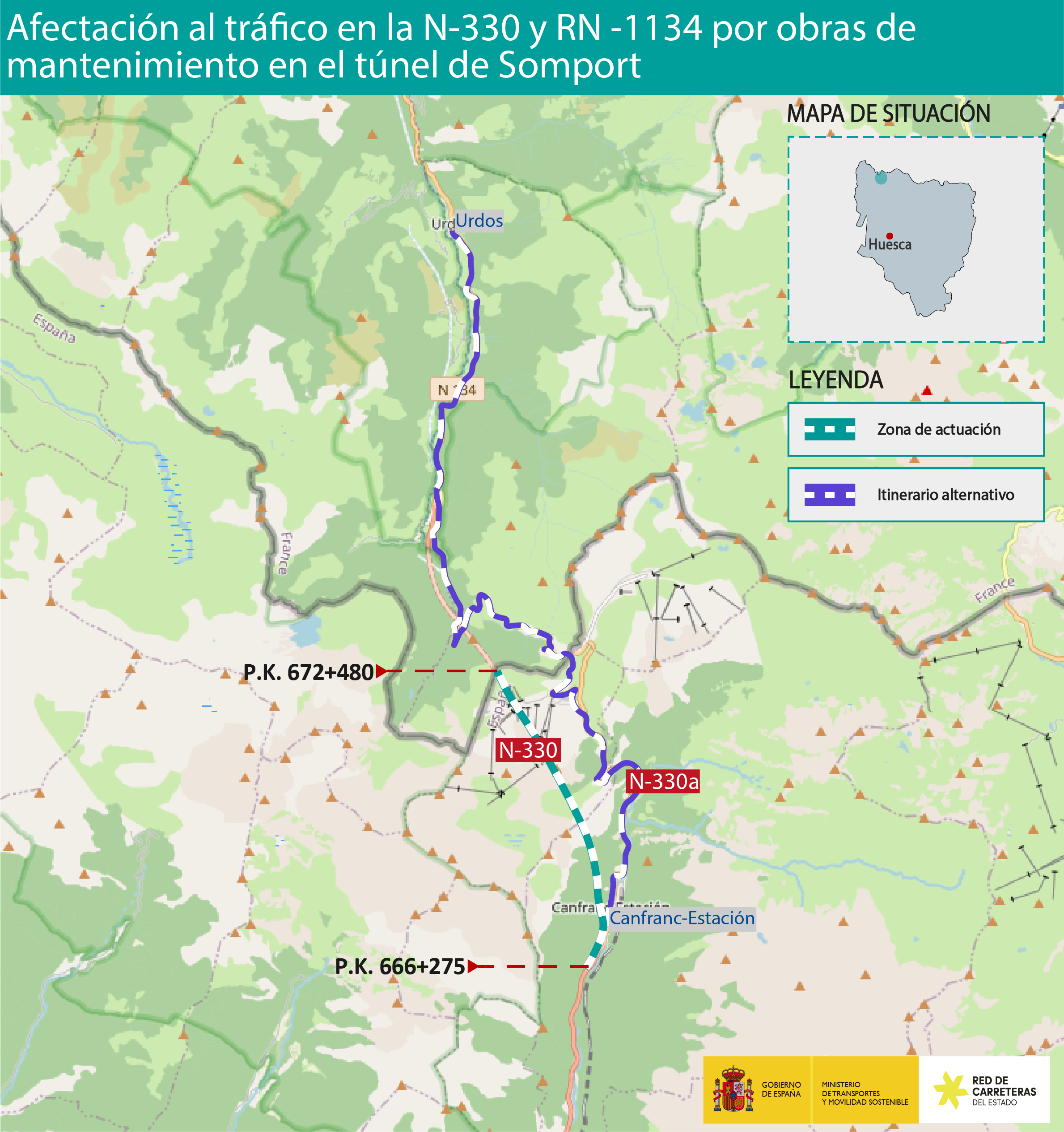 Del lunes 18 al viernes 22 de marzo, se cerrará al tráfico el túnel de Somport entre las 22:00 y las 6:00 horas